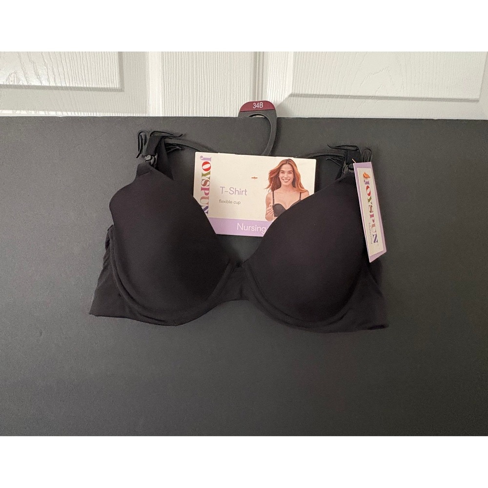 Joyspun Women Nursing Bra T-Shirt Flexible Cup 34B Black Nursing‎ Clips NWT